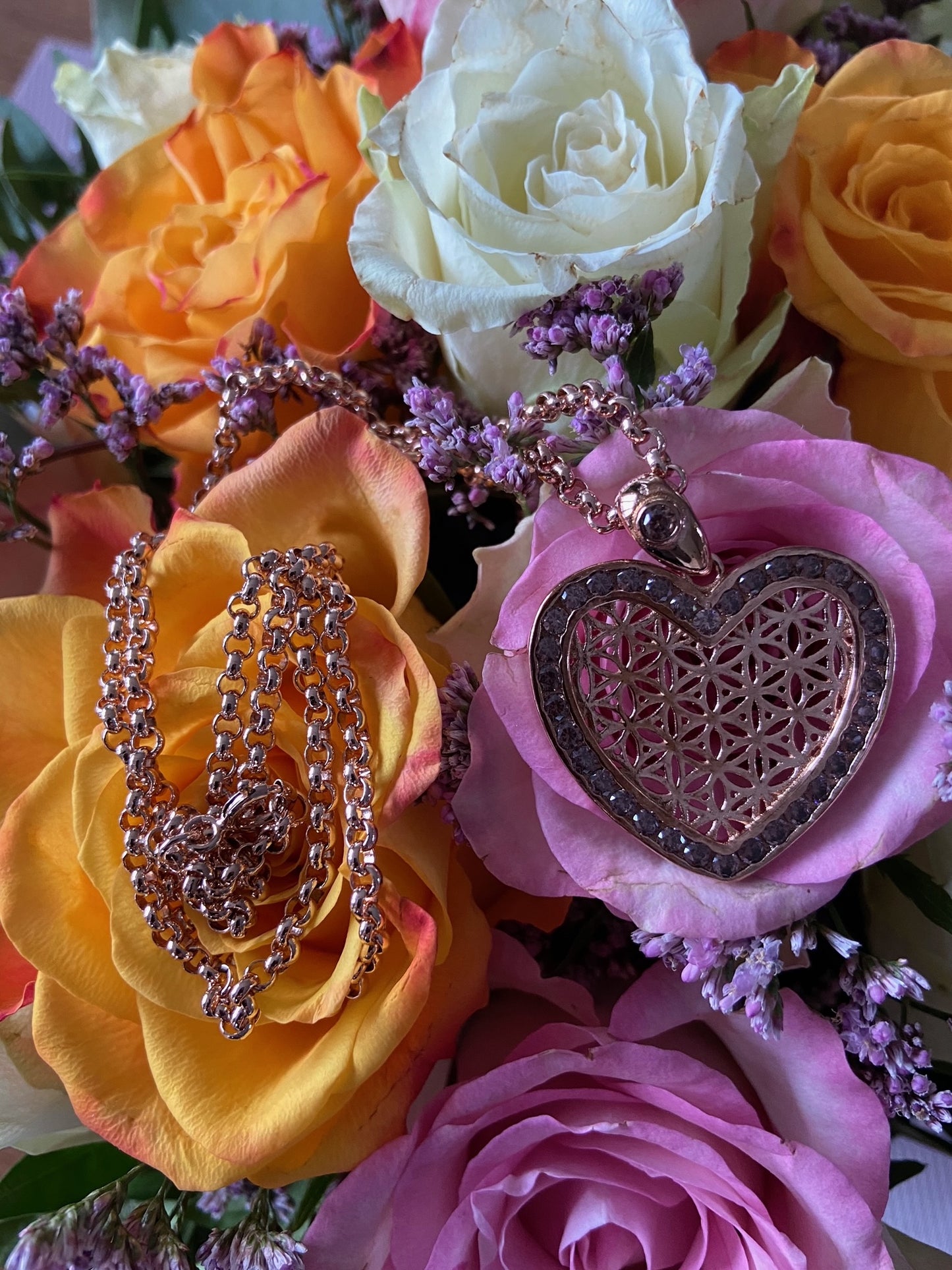 Lebensblume Herz Silber 925 verrosegoldet